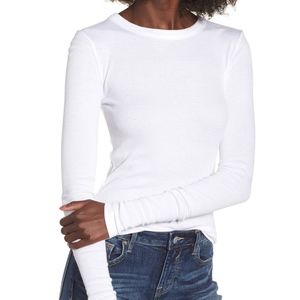 New Womens Ribbed Long Sleeve Tee White 